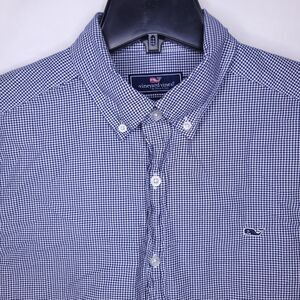 Vineyard Vines Whale Shirt Mens Medium Gingham Blue, White Cotton